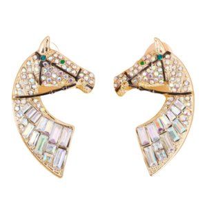 Rhinestone Bagette Horse Head Earrings NWOT